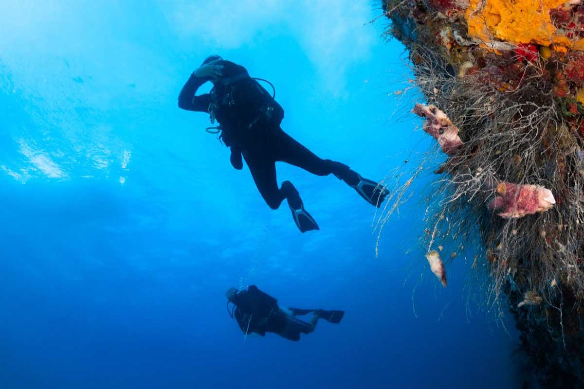 Diver exploring the Great Blue Hole on a Belize adventure