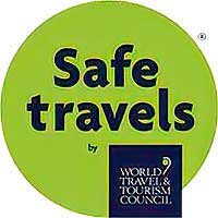 Safe-Travels Safe Travels certification logo, confirming health and safety standards for tours with Authentic Travel Belize.